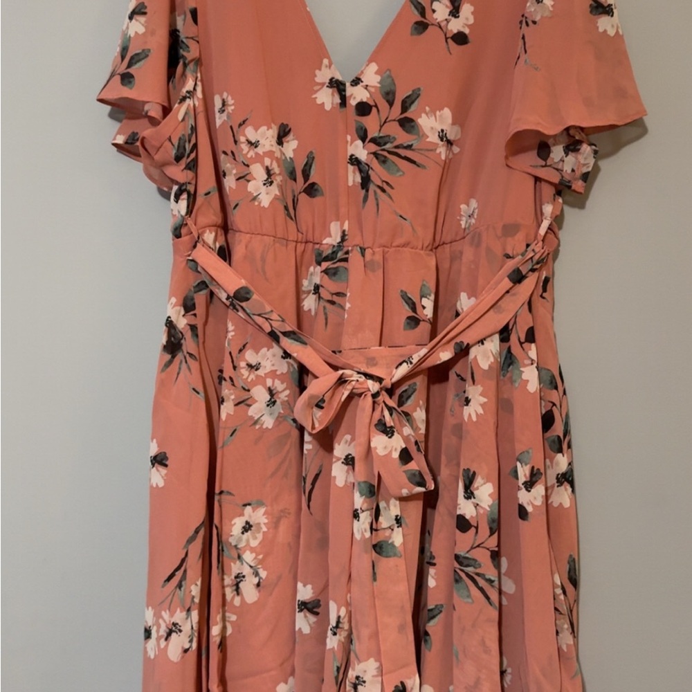 Torrid Coral Floral Wrap Midi Dress - Picture 5 of 5